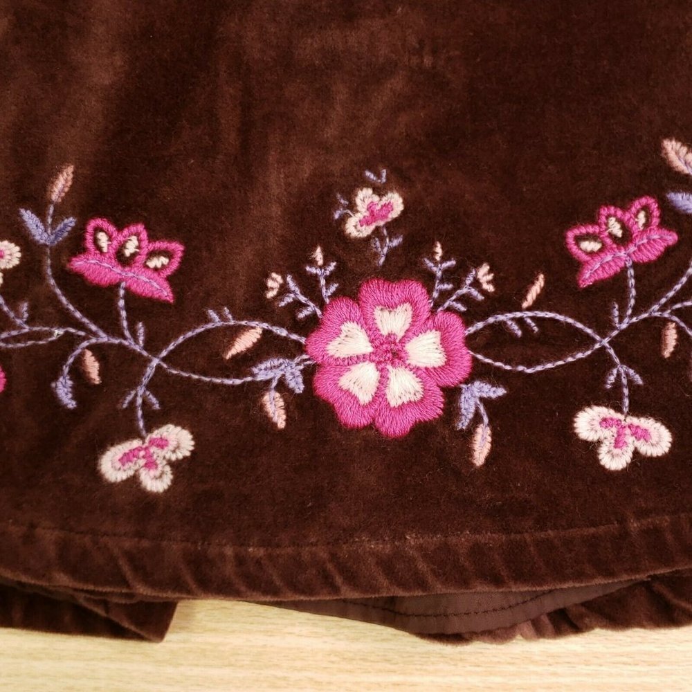 Kru Toddler Brown Velvet Embroidered Skirt 12 Mth - Picture 3 of 6